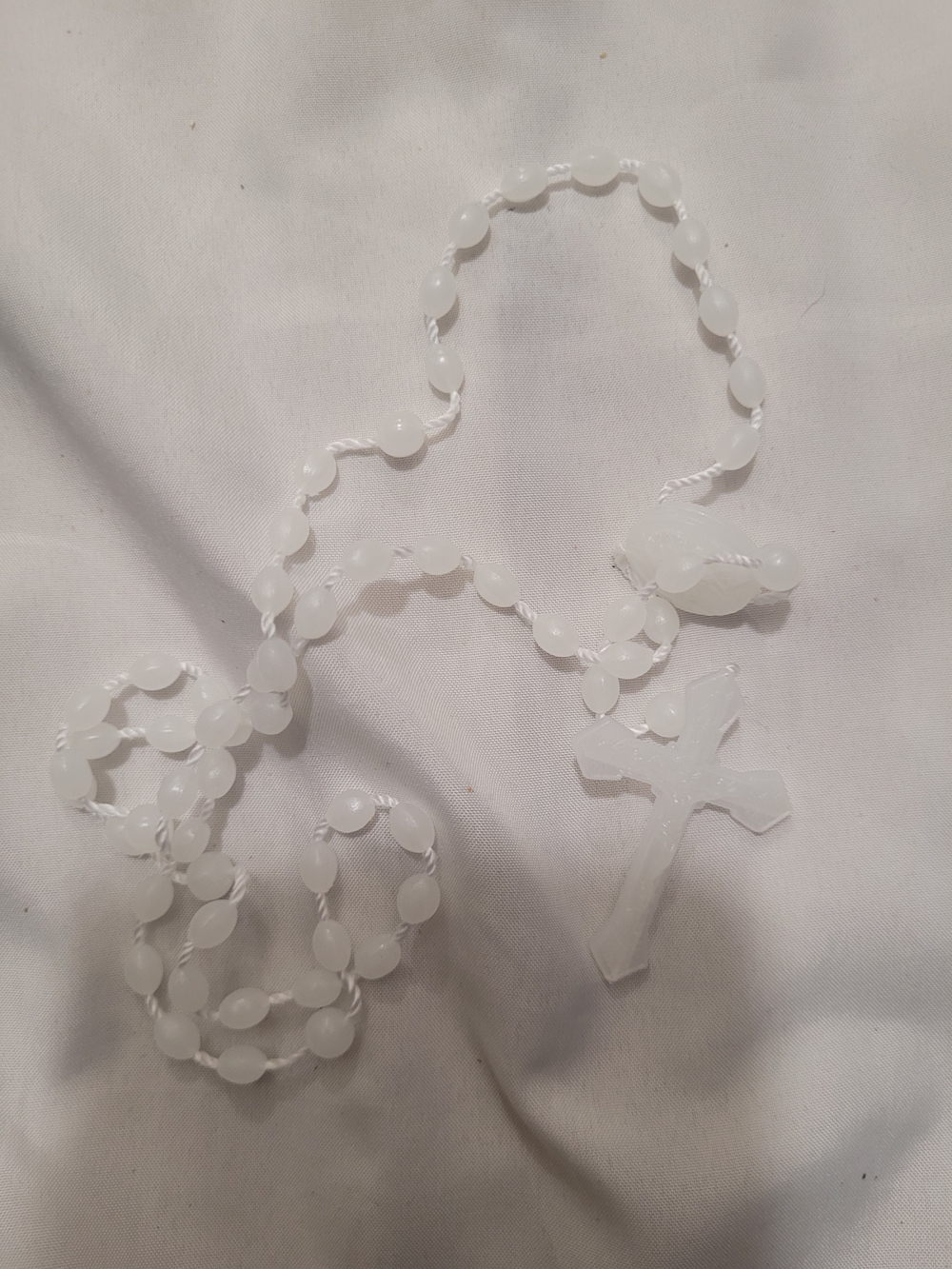 White Rosary Beads Necklace with Cross